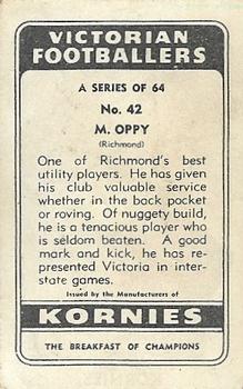 1948 Kornies Victorian Footballers #42 Max Oppy Back
